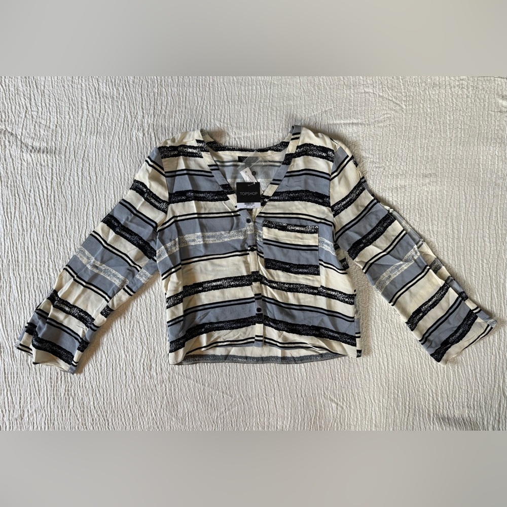 Topshop Striped Button-Up Blouse with Arm Slits
